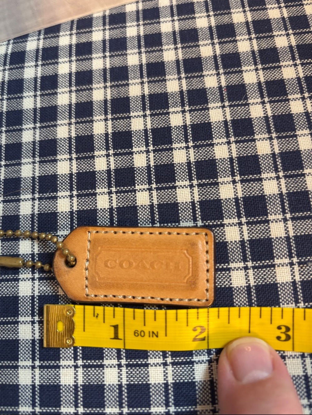 Coach vintage Tan Leather Embossed Tag Keychain; with unique personalization